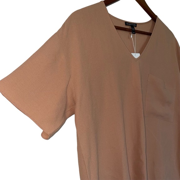 Eileen Fisher Deep V-Neck Tee Signature Silk Georgette Crepe in Amber NWT - Picture 2 of 16